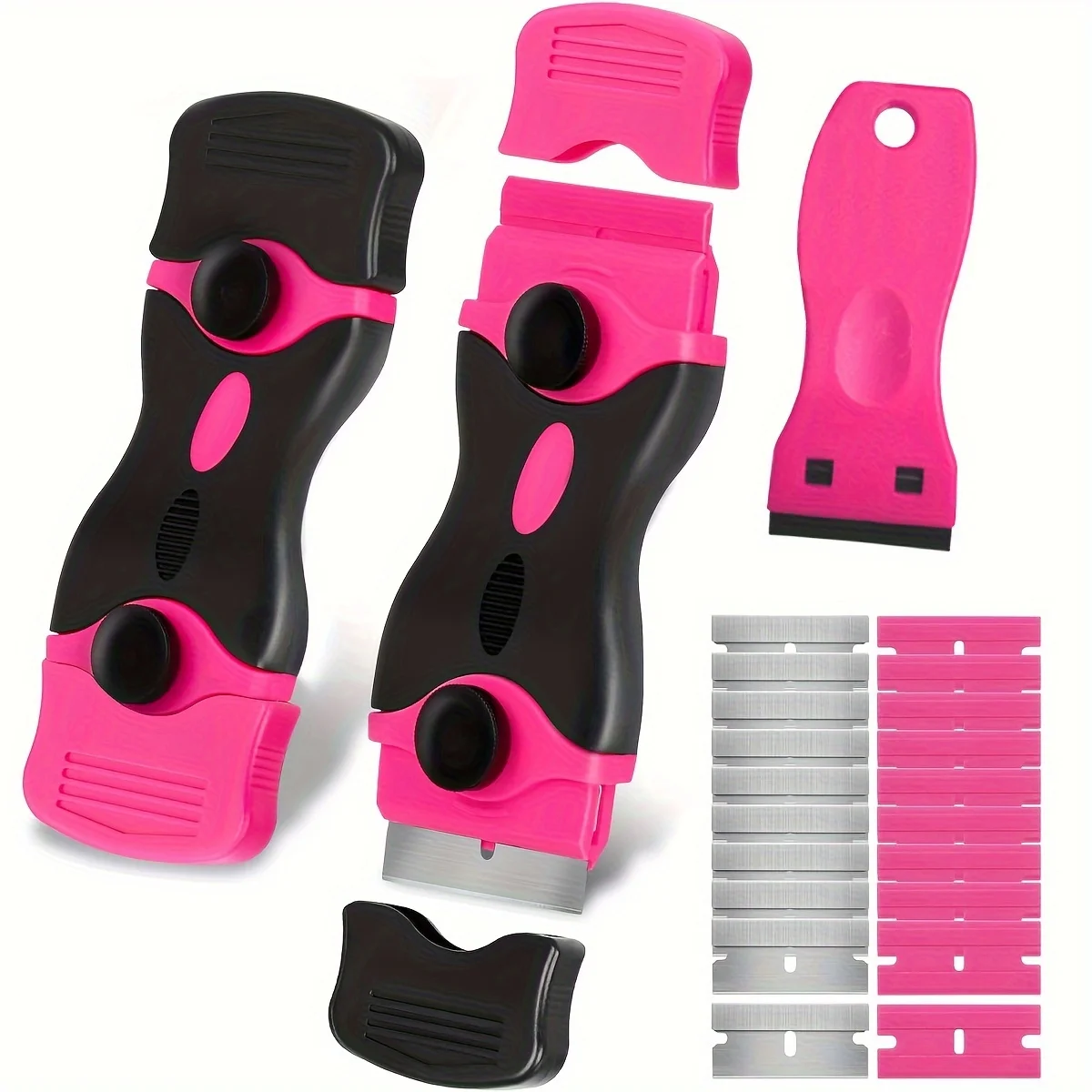 Pink Double-Headed Scraper Set with 20 Blades – Car Film, Window, Sticker & Label Remover Tool, Gift for Her