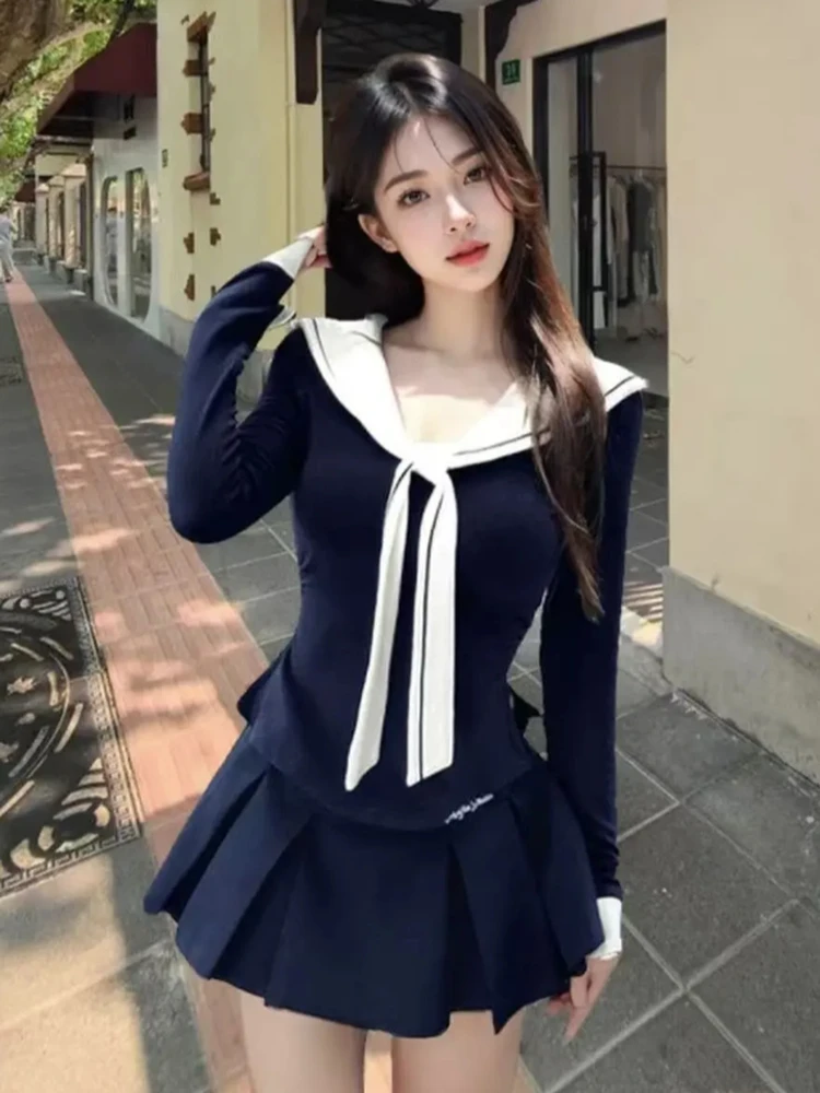 

Pure Desire Sle College Girl, сексуальный комплект, осень 2023, облегающий драпированный топ, сексуальный дизайн, юбка, женский модный комплект