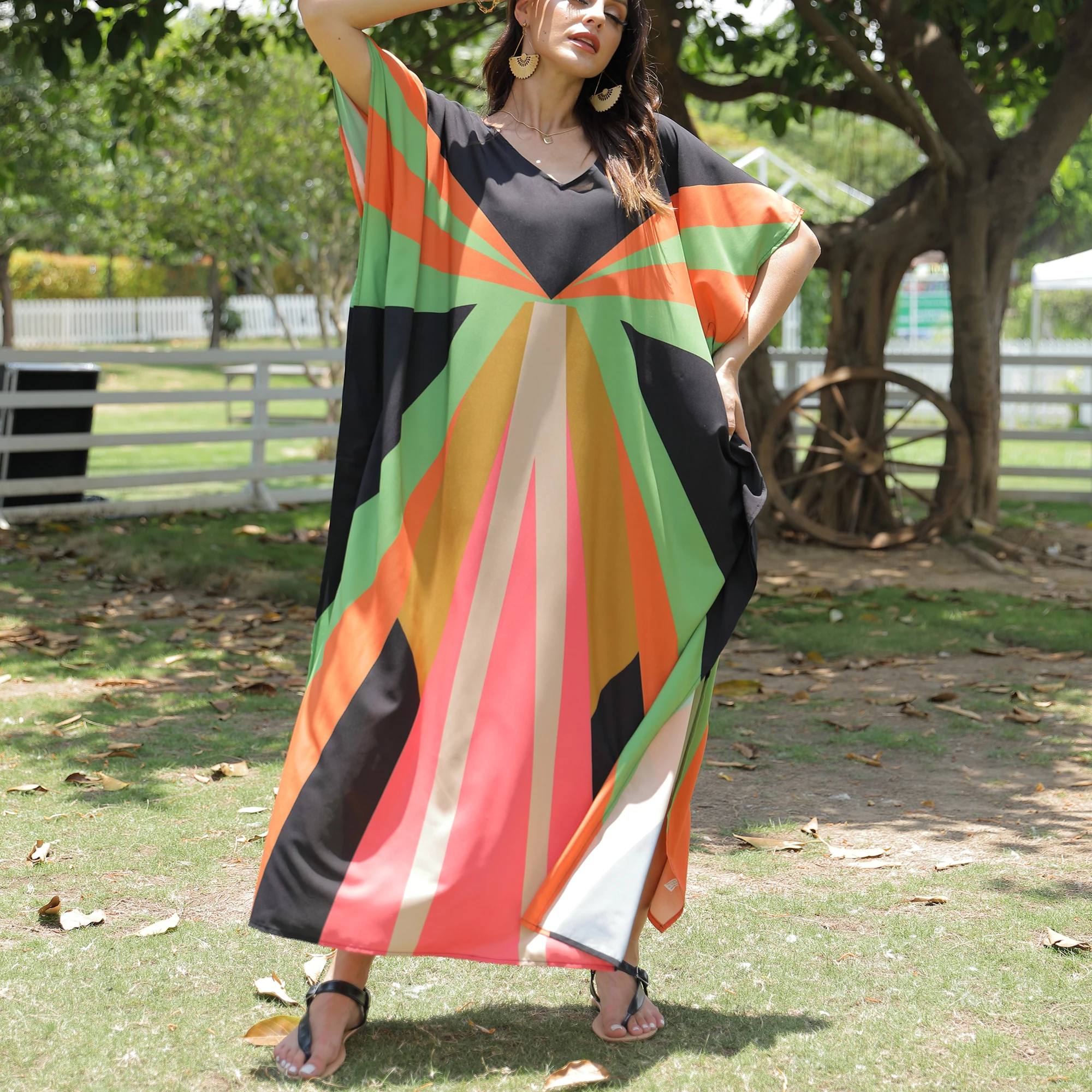 

Women's Kaftan Dresses, Colorful Print Mrs Roper Caftan, Bathing Suit Cover Ups Beach Dresses