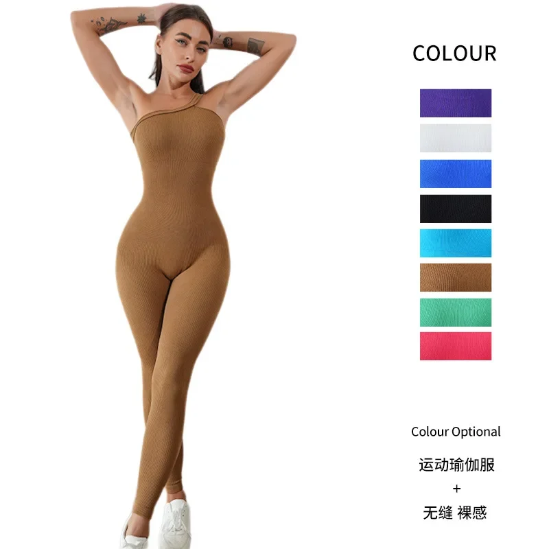 Sporty Jumpsuit Woman Ribbed Yoga Rompers Sportswear Female Gym One-piece Workout Fitness Overalls Sleeveless Sport Bodysuit