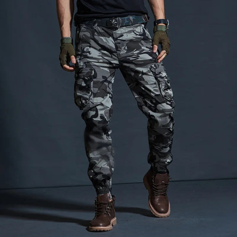 High Street Camouflage Jogging Cargo Pants Multi-Pocket Tights Men's Slim-Fit Small-legged Pants Pantalon Homme Man Clothing