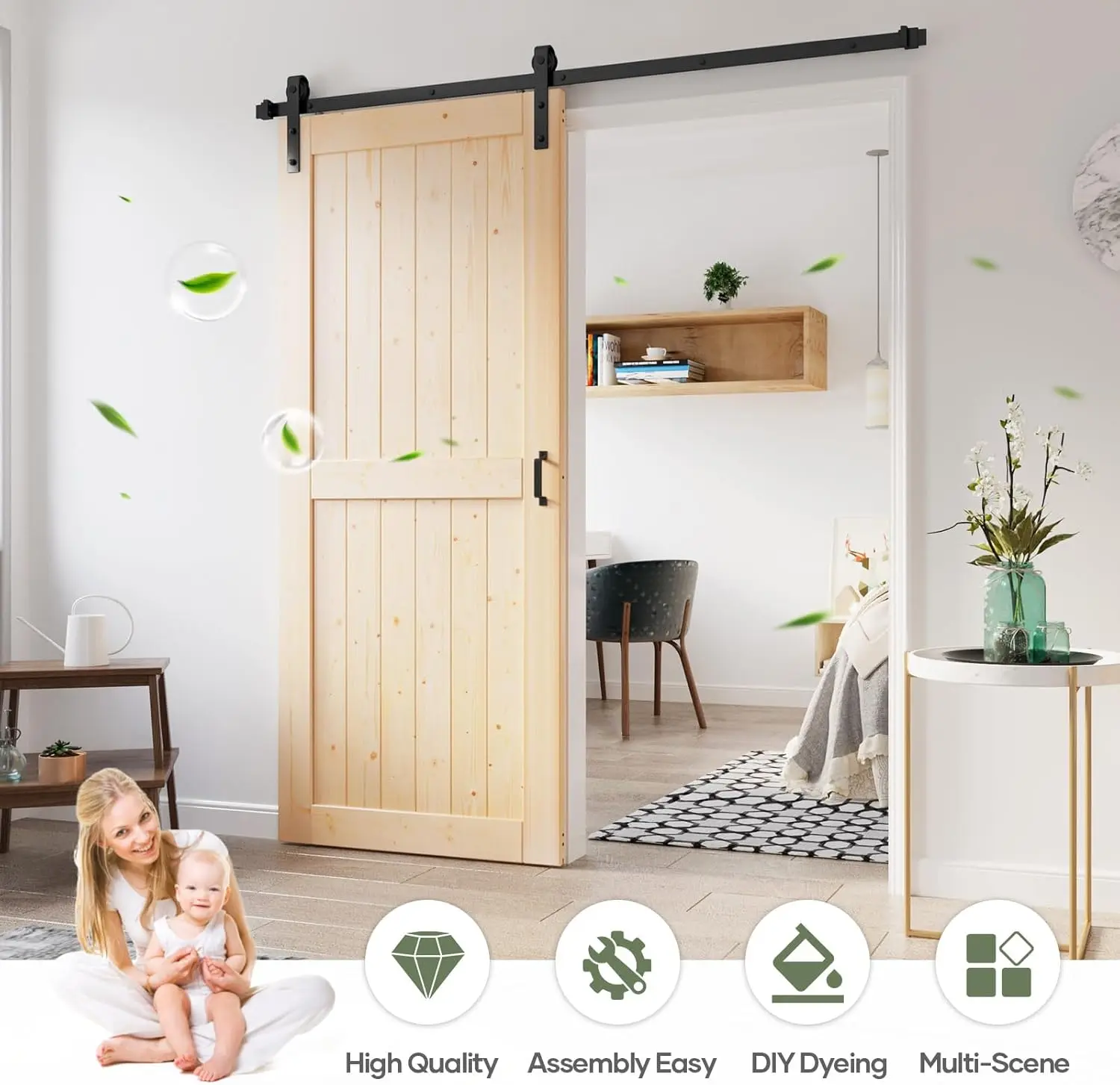 

Деревянная дверная плита раздвижной сарая 36x84 дюйма с комплектом фурнитуры длиной 6,6 фута, требует простой сборки своими руками · Прямые продажи с фабрики