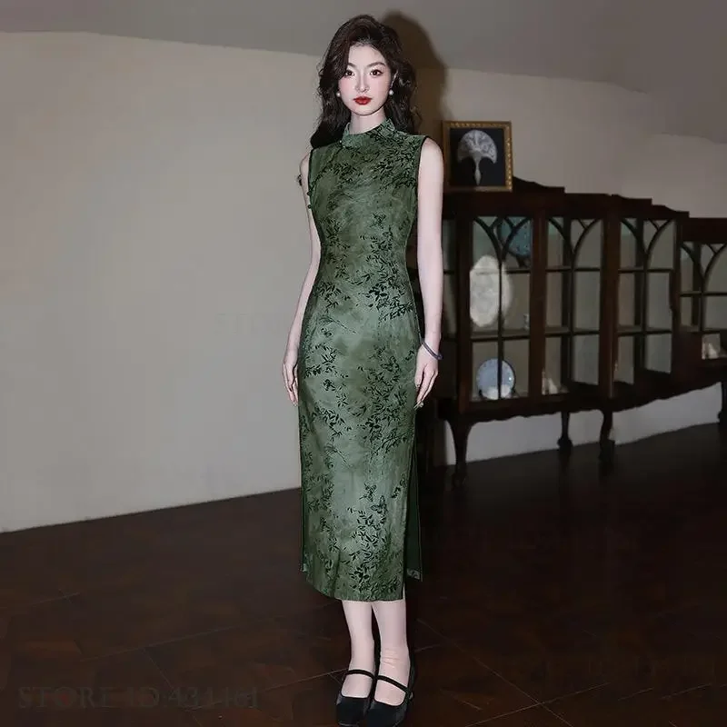 

Винтажный классический воротник-стойка Qipao, новый китайский стиль, длинный восточный костюм Cheongsam, женские платья, сексуальные тонкие платья с разрезом