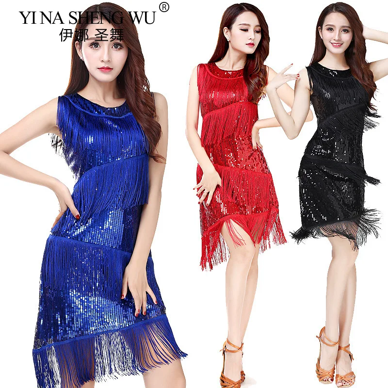 Vestido de baile latino sin mangas para mujer, vestido de baile de salón de Salsa Tango con borlas, traje de práctica de competición de baile latino