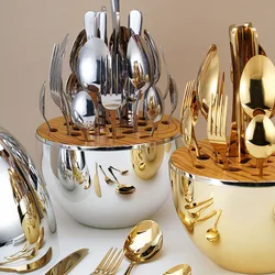 Silver Egg Golden Egg Storage Tableware 24 Pieces Set Stainless Steel Knife Fork And Spoon Cutlery Set