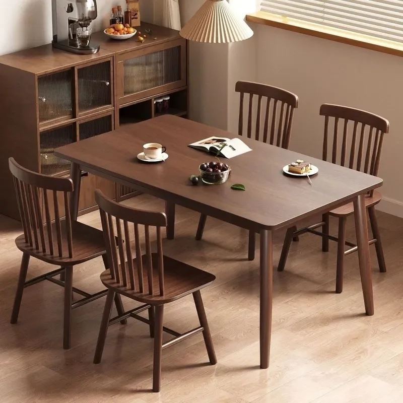 Nordic Solid Wood Dining Table Modern Minimalist Small Space Apartment Dining Table Set for 2-4 People Rectangular Long Table