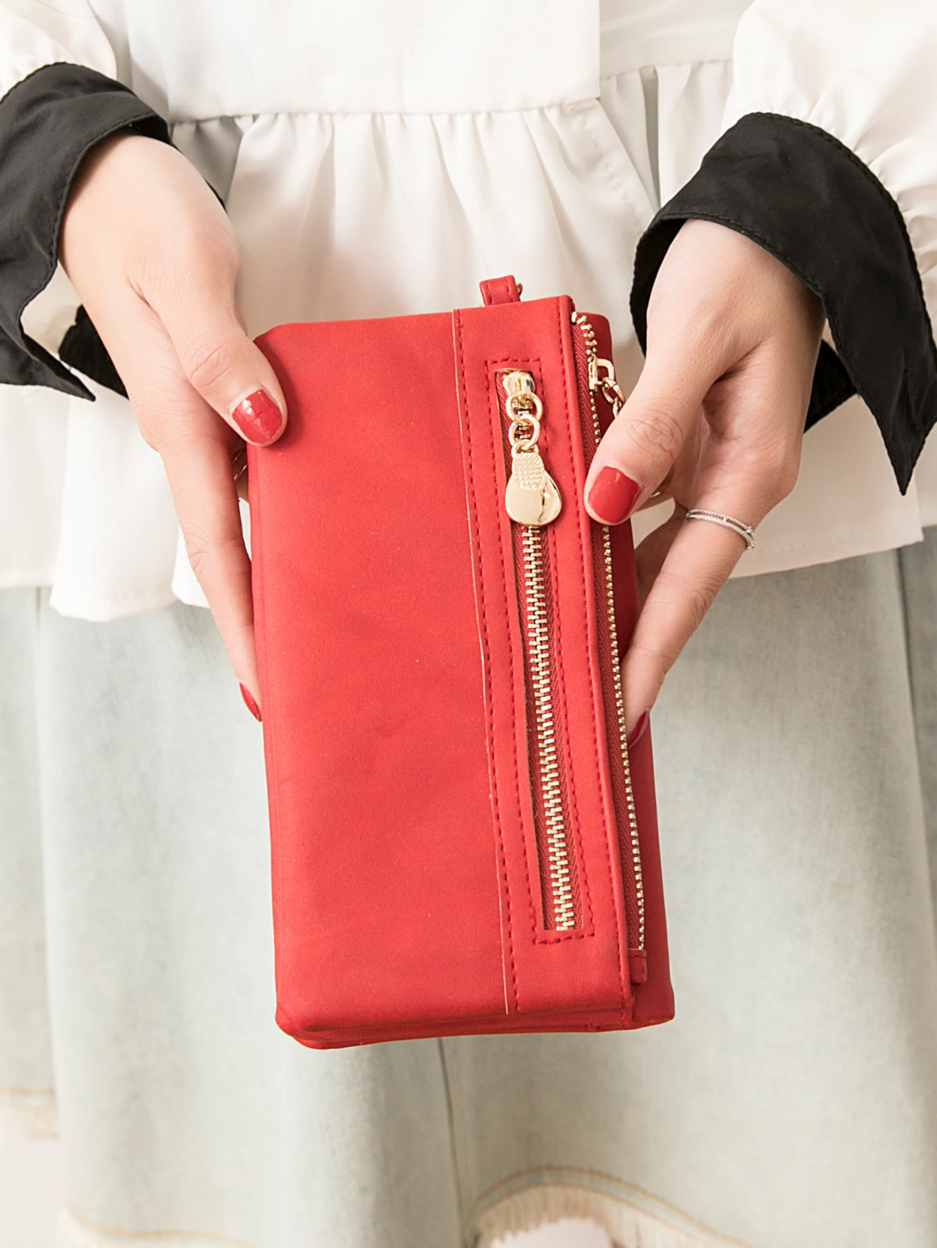 Große Damen-Geldbörse aus mattem Leder mit doppeltem Reißverschluss, Clutch-Handgelenktasche, Handy-, Münz- und Kartenhalter, Multi-Pocket-Geldbörse – Detail 22