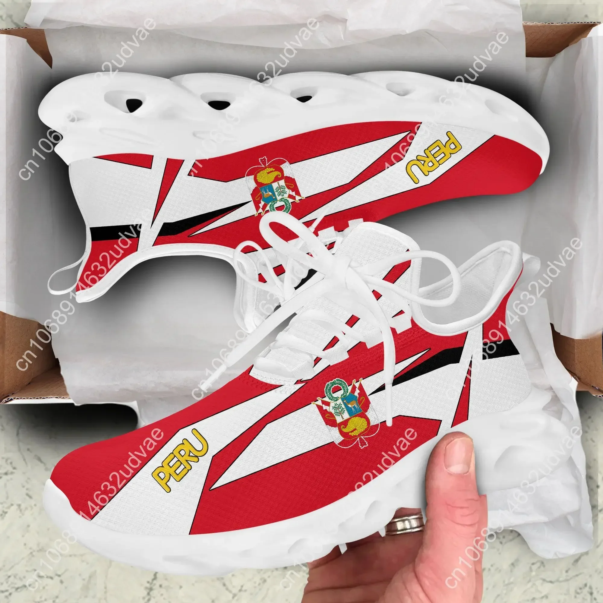 Hot Sale Sneakers Male Peru Flag Print Men's Blade Running Sneakers Casual Trainer Shoes Man Fashion White and Red Blade Shoes