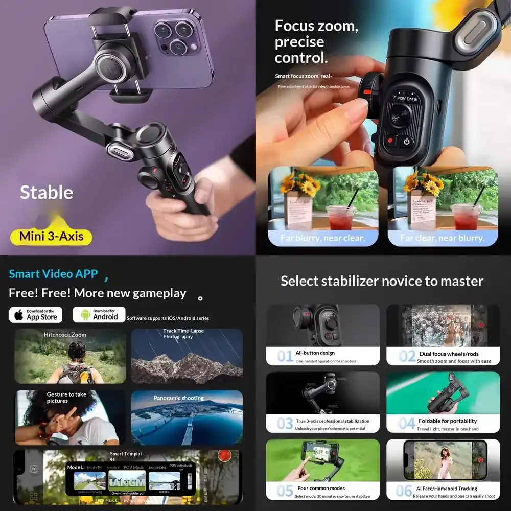 Aochuan XE 3-axis Phone Gimbal Stabilizer AI Face Tracking 2600mAh Battery Gimbal Stabilizer