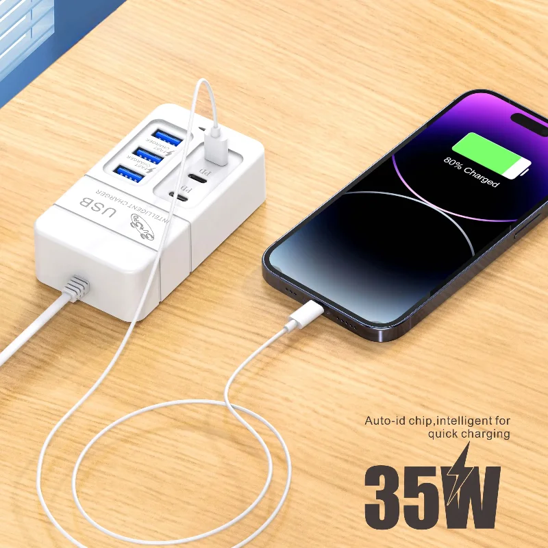 35W Charger 6 USB Out PD Type C Super Charge Quick Wall Chargers USB  Adapter Mobile Phone EU US Plug USB Type C Charger