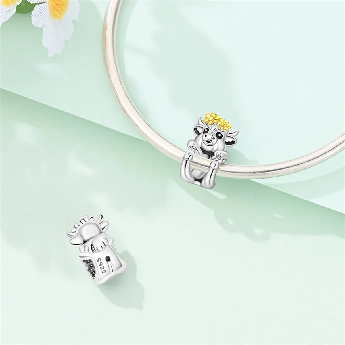Original 925 Sterling Silver Axe Cross Evil Eye Cat Cow Beads Fit Bag Charms Bracelet Jewelry Gifts for Women - view 4