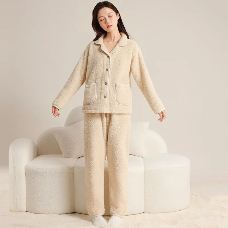

Пижамы Femme Hiver, теплый комплект одежды для сна из кораллового флиса, новая плотная фланелевая домашняя одежда для женщин, горячий зимний пижамный костюм, женский