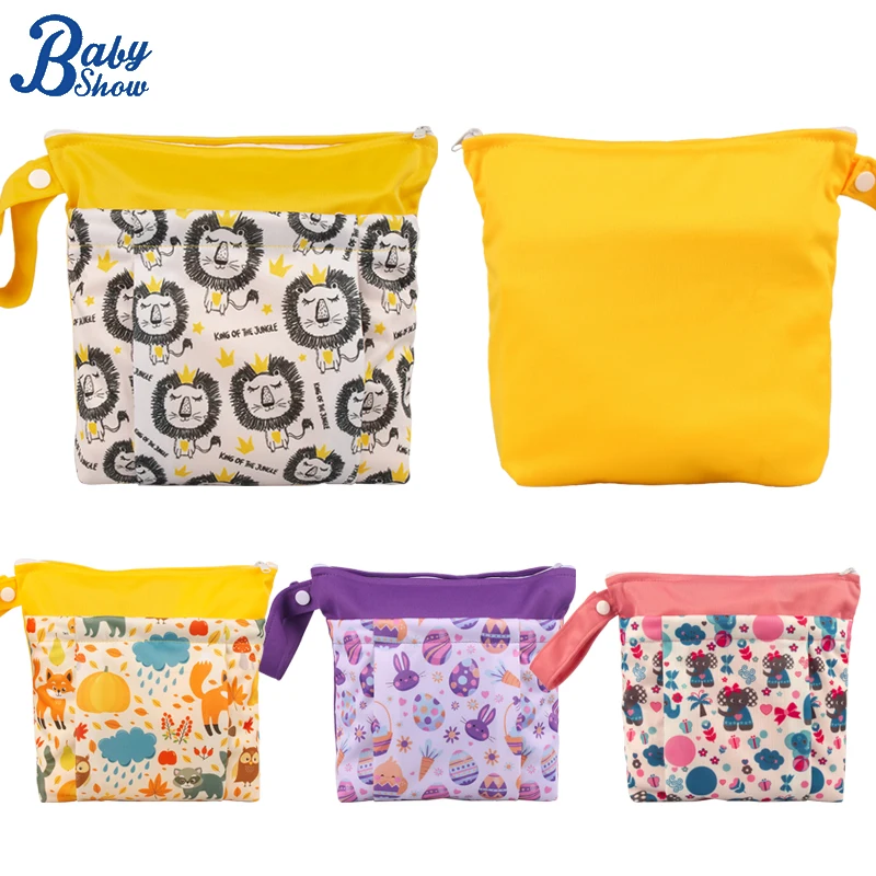 Babyshow-Bolsa de pañales para bebé, bolsa de maquillaje tridimensional multifuncional, bolsa seca y húmeda con dos cremalleras