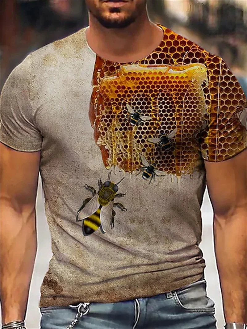 Honey Bee 3D Print T-shirt  Men\'s Clothing New Arrived Summer O Neck Short Sleeve Loose Tops Funny T Shirt High Quality Tees