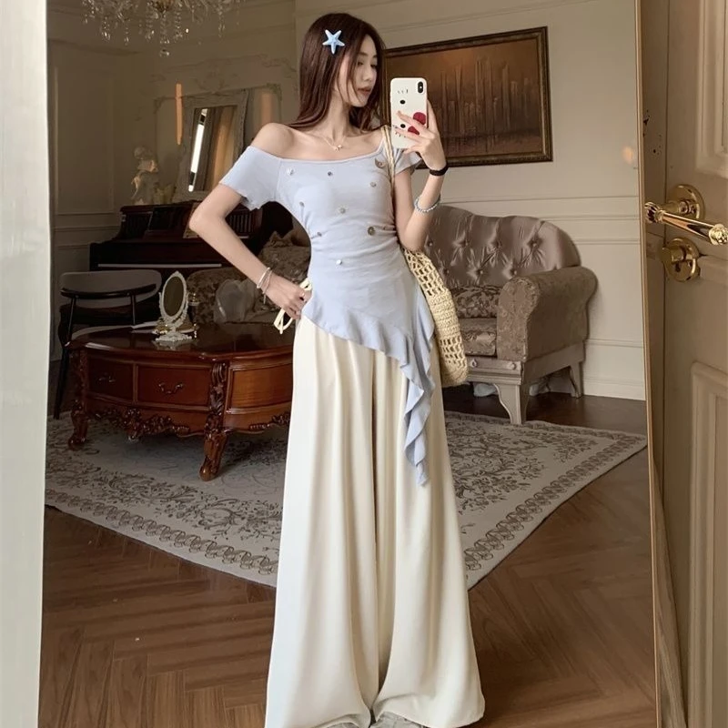 กางเกงขากว้างผู้หญิงชุดสองชิ้นเก๋และสง่างามClassy Co Ordเต็มขายส่งจํานวนมากใหม่โปรโมชั่นการจับคู่กางเกงสุภาพสตรี