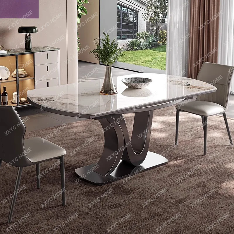 

L folding rock slab dining table square and round dual-purpose small apartment modern light luxury round restaurant table