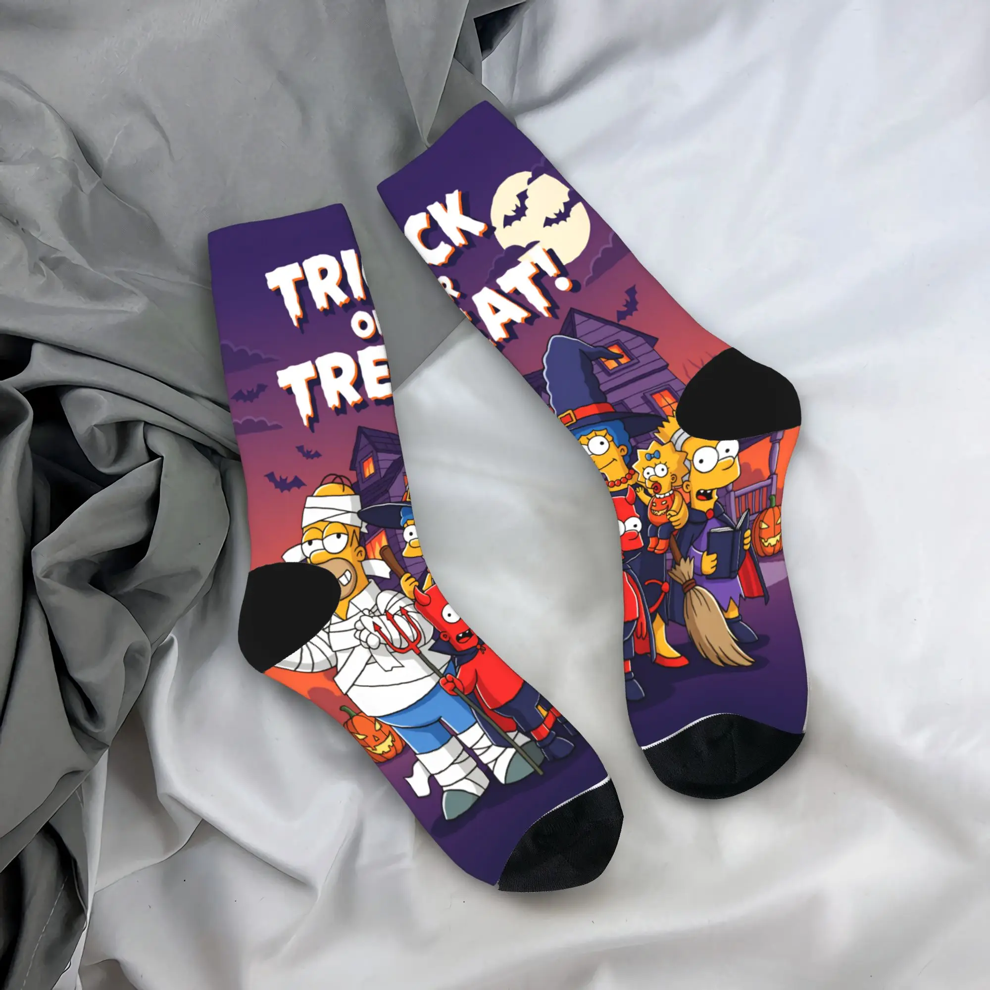 

Funny S-Simpsons Trick or Treat Halloween Socks Autumn Stockings Gothic Men Quality Socks Graphic Outdoor Sports Non Skid Socks