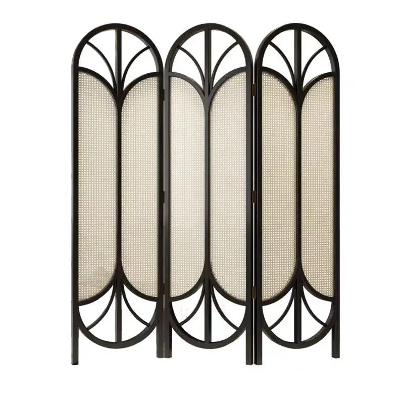 

Screen partition folding mobile French medieval home living room sofa background catering American retro solid wood rattan