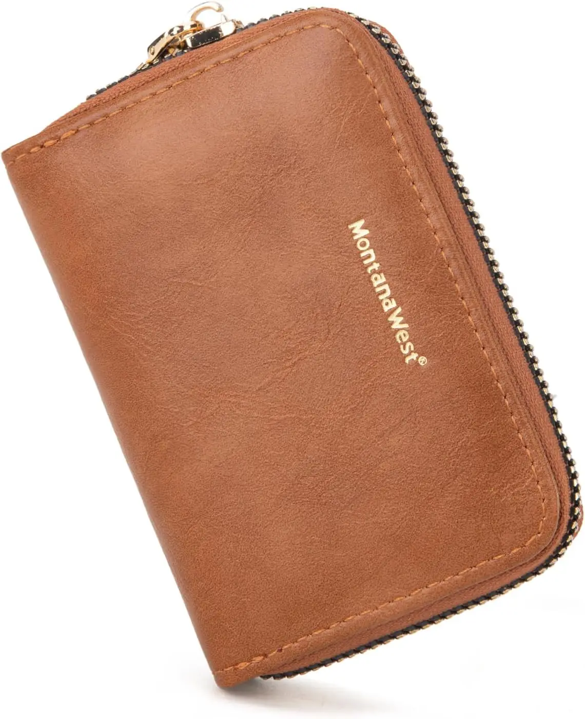 

Compact RFID Card Holder for Women, 10 Card Slots, Zipper Closure, Lightweight Vegan Leather Wallet