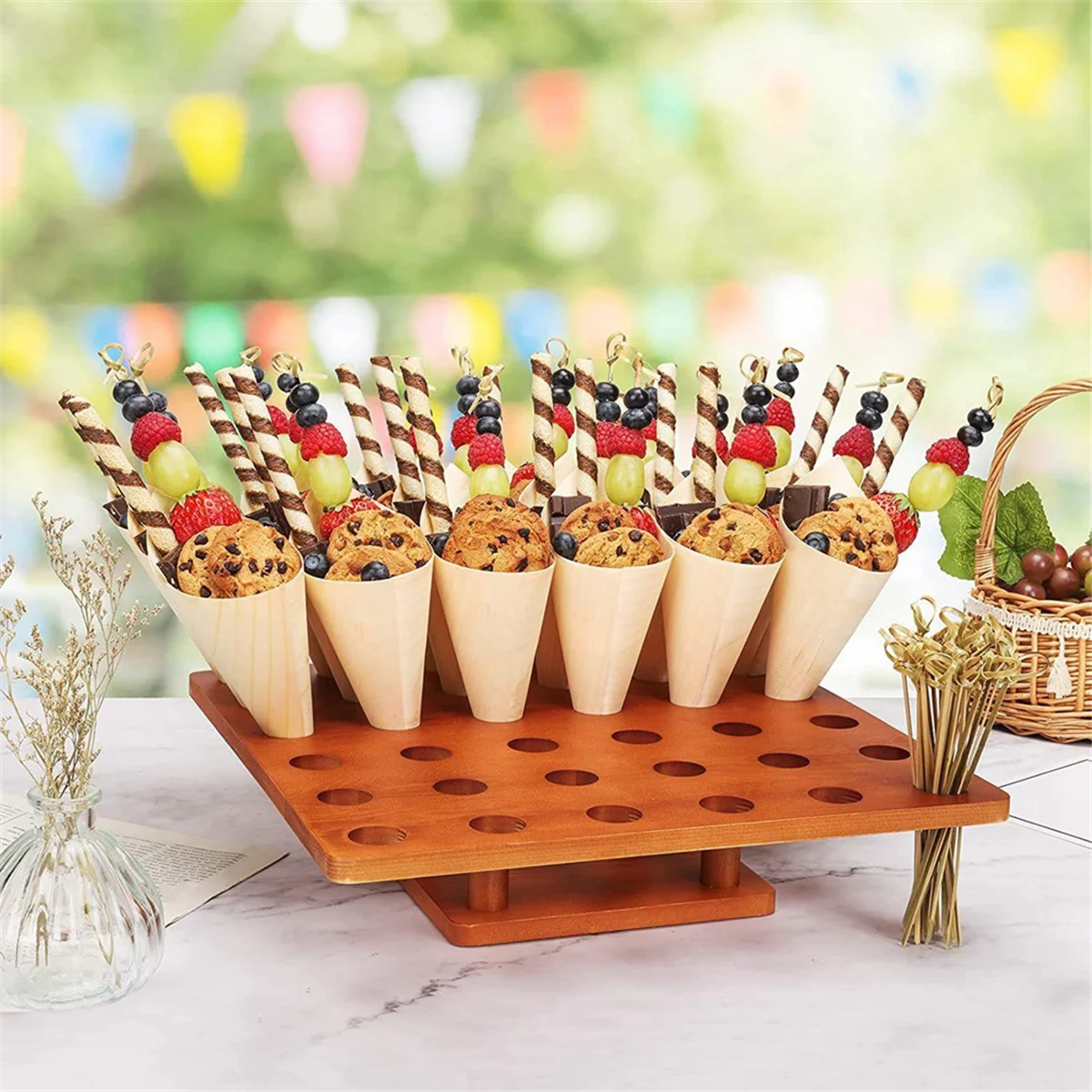 Ice Cream Holder 36 Holes Ice Cream Cone Holder Food Display Stand Food Cone Holder for Buffet Restaurant or Food Trucks