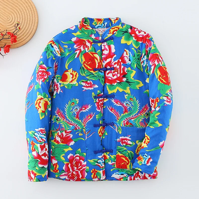 

Женское зимнее утолщенное теплое облегающее популярное пальто для взрослых, северо-восточная ткань с большими цветами, шелковая хлопковая одежда с хлопковой подкладкой