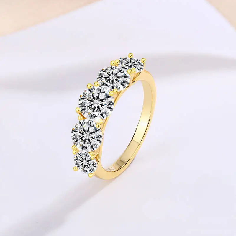JoiasHome S925 Silver Korean Version Simple Personality Trendy Micro Pave Moissanite Five-Star Radiance Ring Cross-Border Source