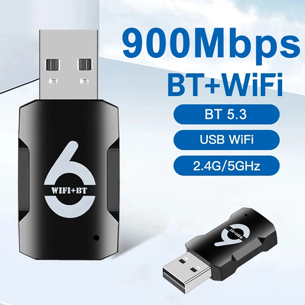 900Mbps USB WiFi 6 Bluetooth 5.3 Adapter 2 in 1 Dongle Dual Band 2.4G 5GHz USB WiFi Network Wireless Wlan Receiver DRIVER FREE