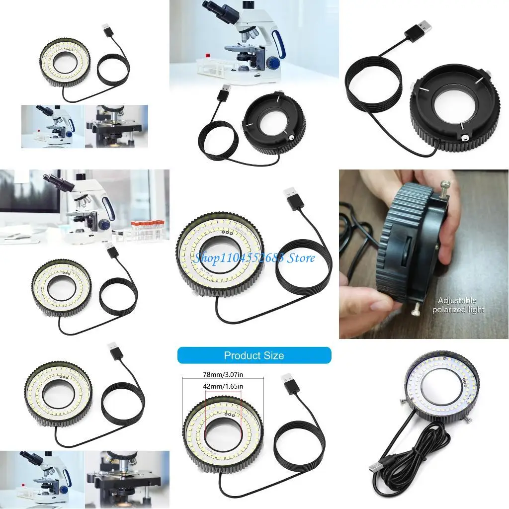 

Y6GD Adjustable Polarizing LED Rings Light For Microscopes Featuring 72 High Brightness Bulbs Compact Portable USB Powered