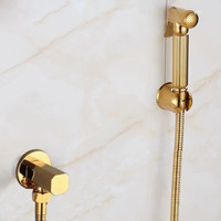 Tuqiu Hand Held Bidet Sprayer Douche Toilet Kit Gold Brass Shattaf Shower Head Copper Valve Set Jet Bidet Faucet Set