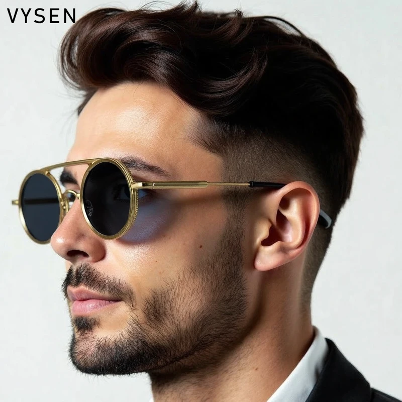 

Vintage Round Sunglasses Men 2026 Luxury Brand Trendy Small Frame Metal Driving Sun Glasses Double Beam Outdoor Driving Shades