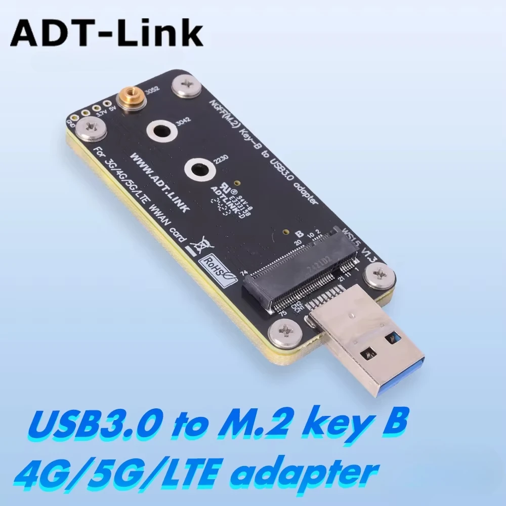 

ADT-Link USB 3.0 to M.2 NGFF B-Key Adapter Riser Card Standard Dual SIM Slot 3.7V 3A 5G 4G LTE Wireless WWAN Module Modem for PC