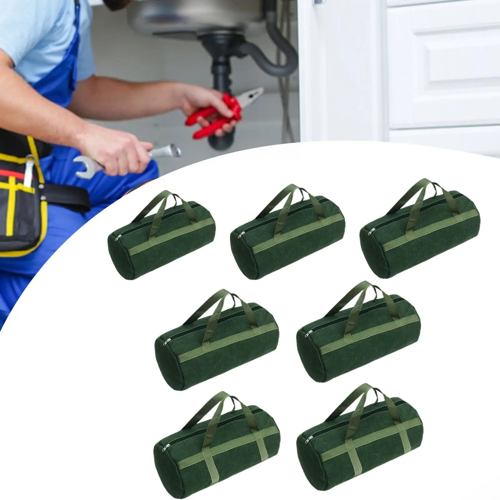 Canvas Utility Tote Tool Organizer, boca larga, fechamento de zíper suave, versátil para manutenção do veículo, verde resistente