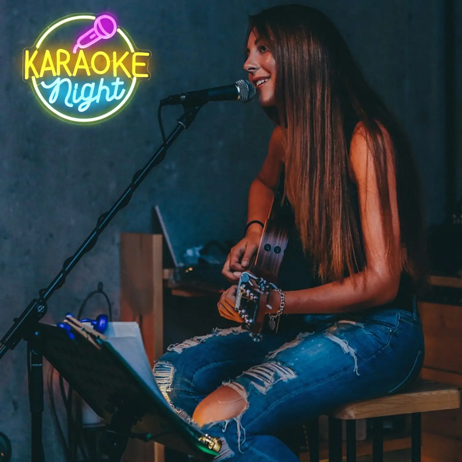 كاريوكي ليلة النيون ديكور غرفة الموسيقى كاريوكي بار تسجيل ل جدار ديكور لايف على أضواء الهواء بار مفتوح النيون الجدار ضوء غرفة ديكور