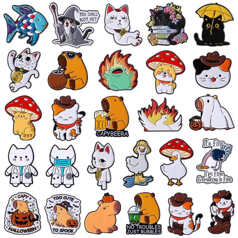 Niedliche Tierkollektion Emaille Pin Turbo Oma Katze Spionage Katzen Arzt Pilz Hut Gans Cartoon Brosche Revers Abzeichen Schmuck Geschenk