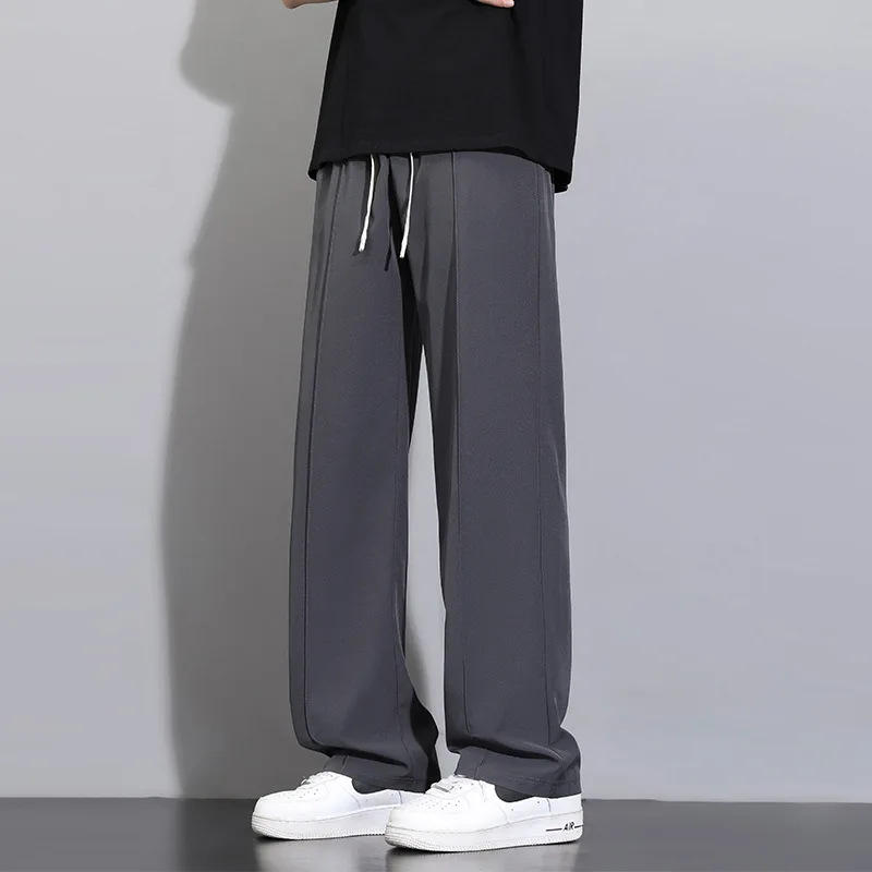 メンズアイスシルクパンツ夏 2025 新しいスタイル、ドレープストレートルーズワイドレッグ春/秋薄いカジュアル