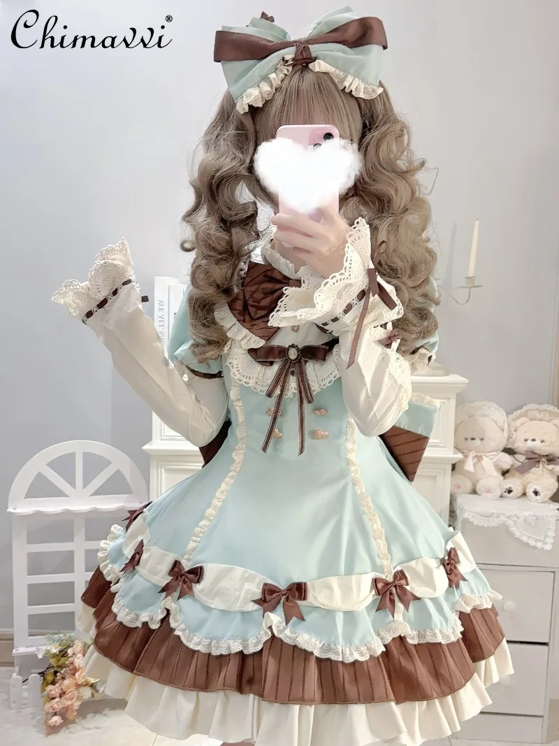 

Lolita Sweet Bow Princess Dress 2025 Autumn Clothes New Cute Girl Slim Fit Elegant Short Birthday Party Girl Women Op Dress