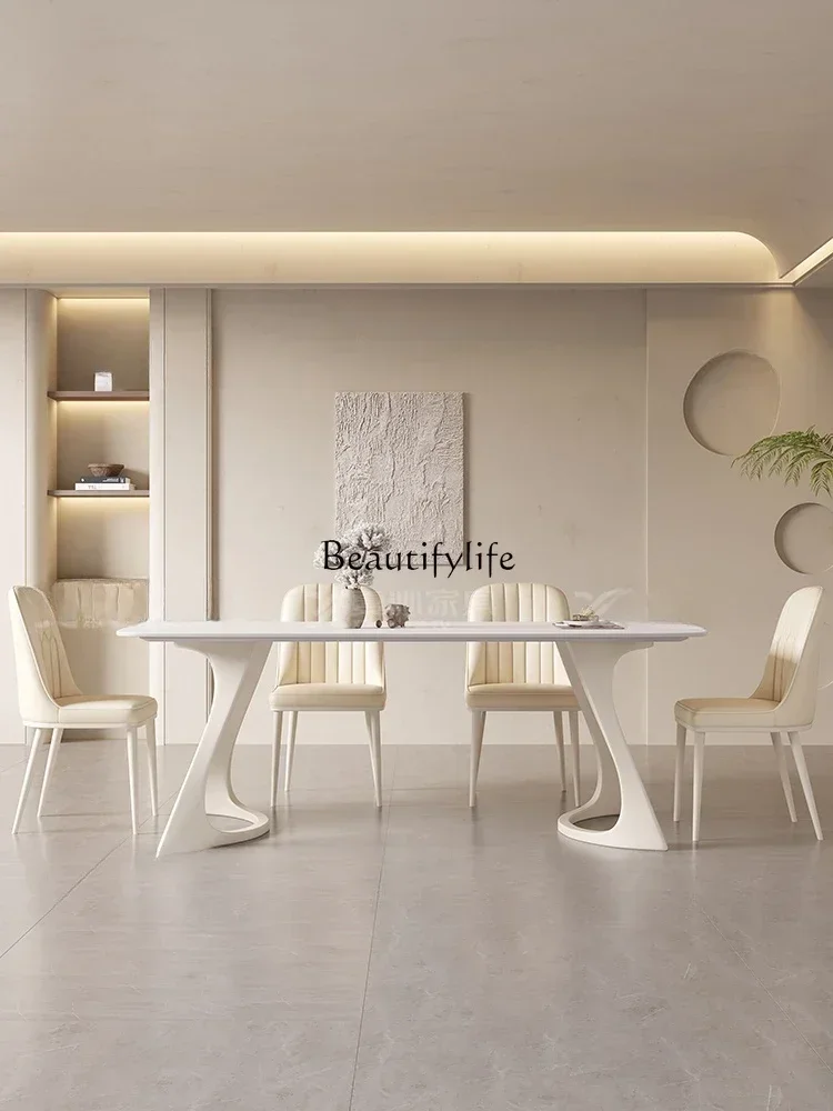 

56Modern Simple Imported Bright Stone Plate Rectangular Dining Table Cream Style Small Apartment Dining Table