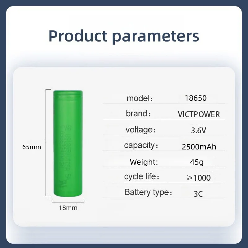 

Victpower оригинальный аккумулятор большой емкости 18650 2500 мАч 3,7 В литий-ионный аккумулятор 10 упаковок для фонарика, вейпа, робота-высокого слива