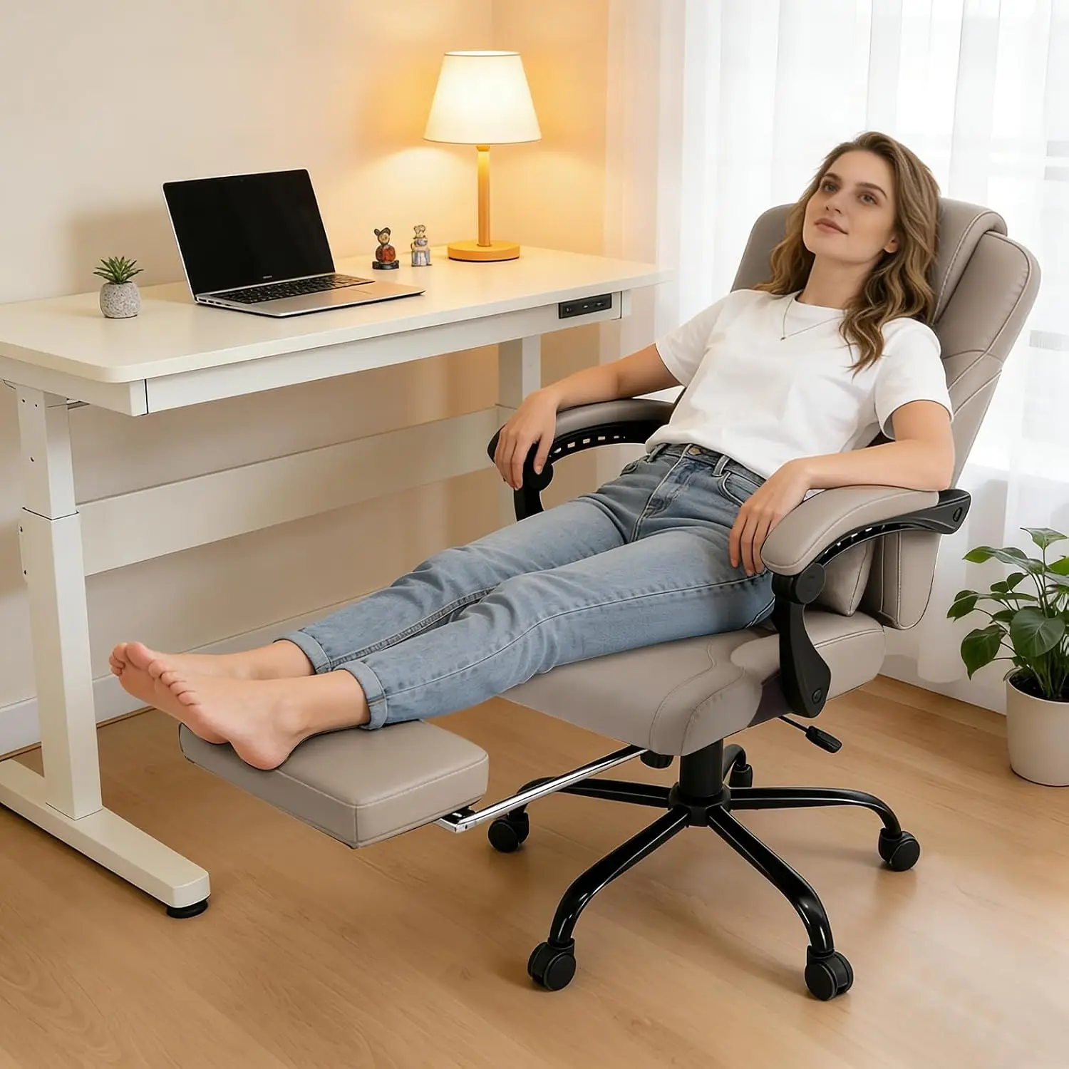 3D Kneading Massage Plus Size Comfy Office Desk Chair for Women