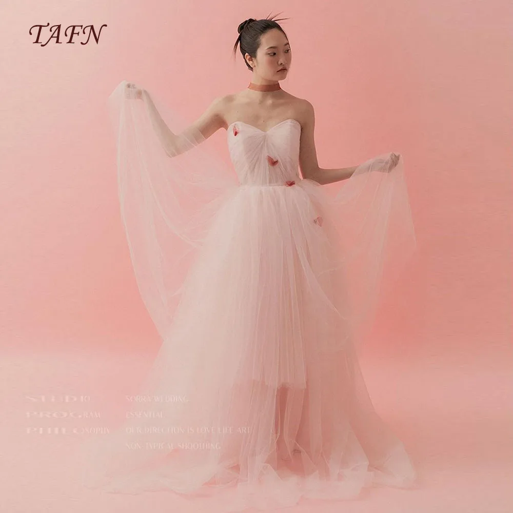 

TAFN Korea 웨딩드레스 Pink Wedding Shooting Dresses Strapless Sleeveless Bridal Gown A-line Sweetheart Custom Made