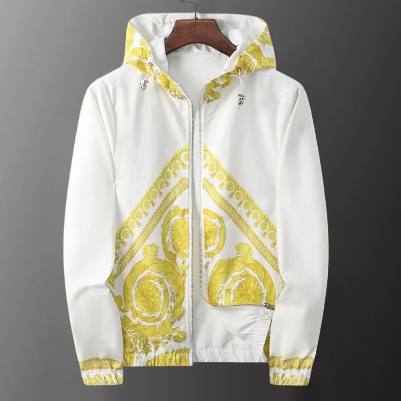 Double -sided Wear Jacket Luxurious Baroque Black Golden Palace Printing Pattern Hooded Jacket Male Club Outfit Pattern Jacket