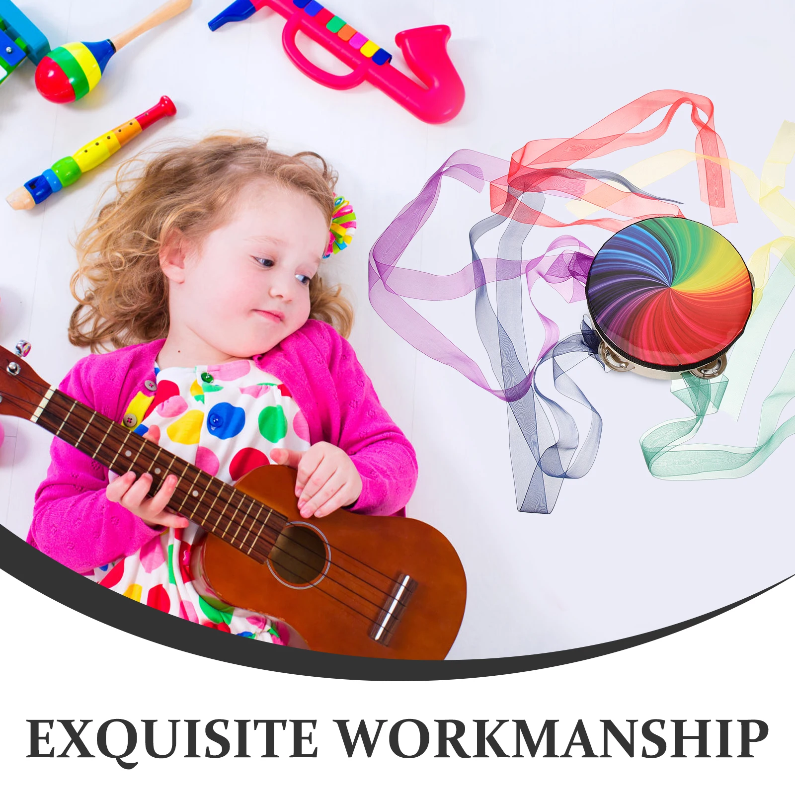 

Classical Hand Drum Props 6 Inch Rainbow Ribbons Tambourine Musical Instrument Dance Kids Adults Percussion Drums
