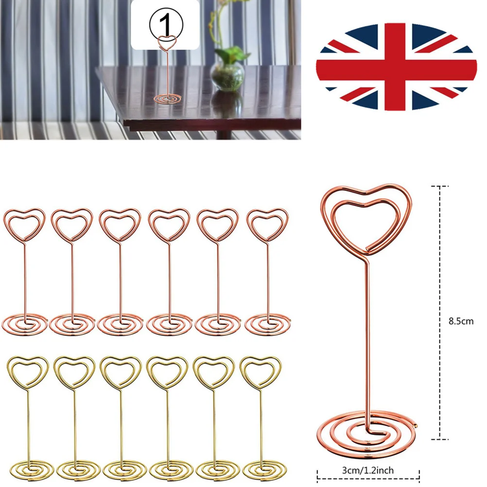 

6 Pcs Menu Clips Paper Photo Holder Card Table Number Holders Heart Shape Rose Gold