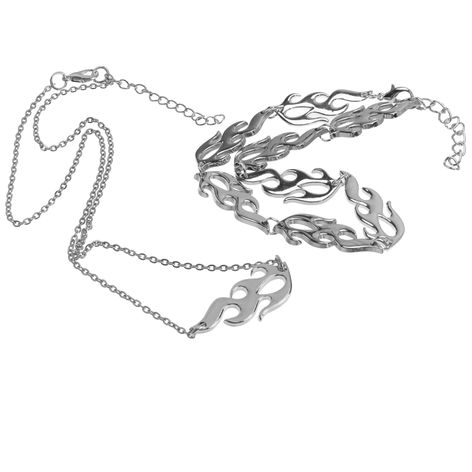 

Halloween Party Necklace Flame Decorative Chain Punk Style Silver Men and Women