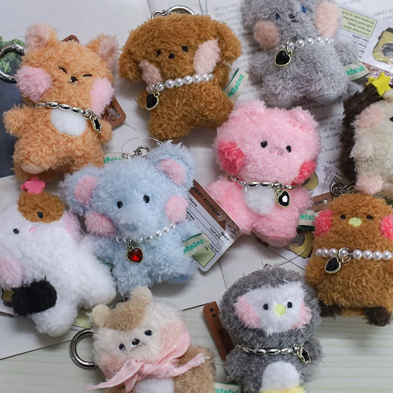 Cartoon Animal Mini Plush Doll Keychain Furry Hedgehog Pendant Keychain Cute Fox Stuffed Keychain Kawaii Keyring Gifts Wholesale