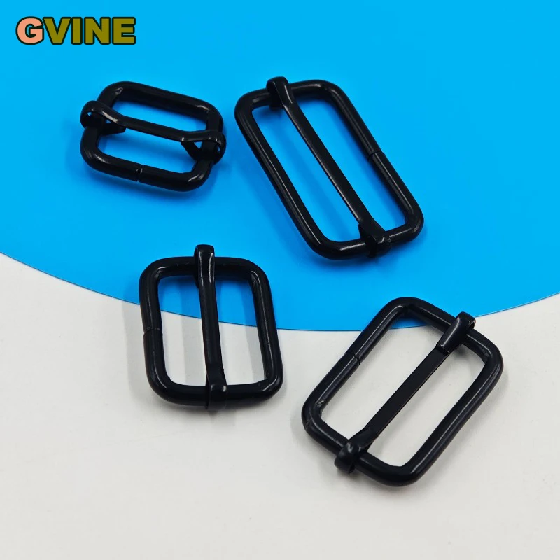 2Pcs Metal Tri-gilde Slider Buckle Black Rectangle Adjustable Ring Buckle Bag Parts Backpack Shoulder Strap Belt Adjuster