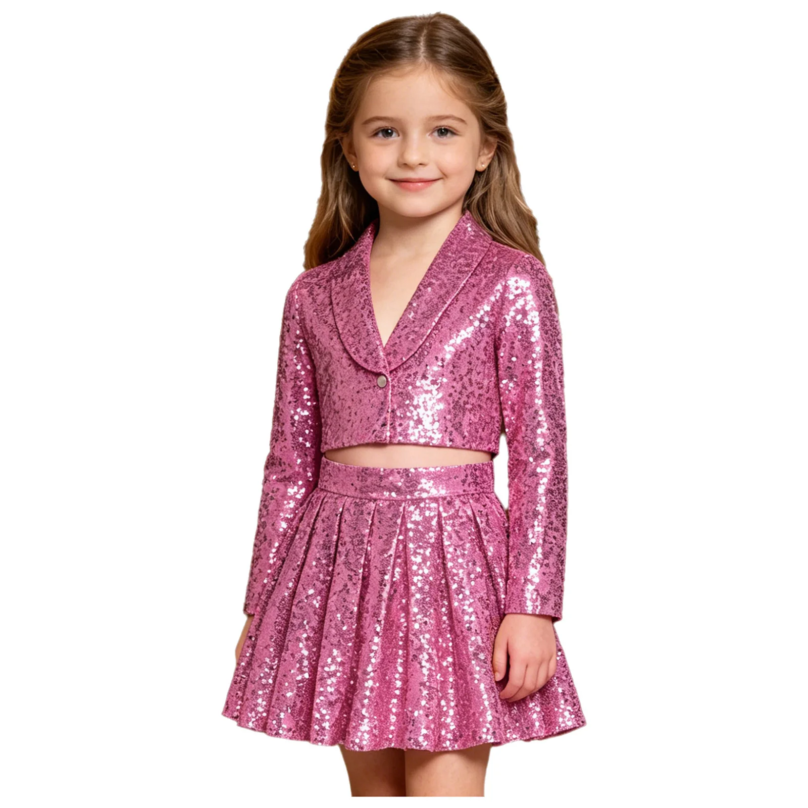 

Детский комплект для девочек: блестящий кардиган с пайетками и плиссированная юбка для латиноамериканских танцев, джаза, выступлений и соревнований
