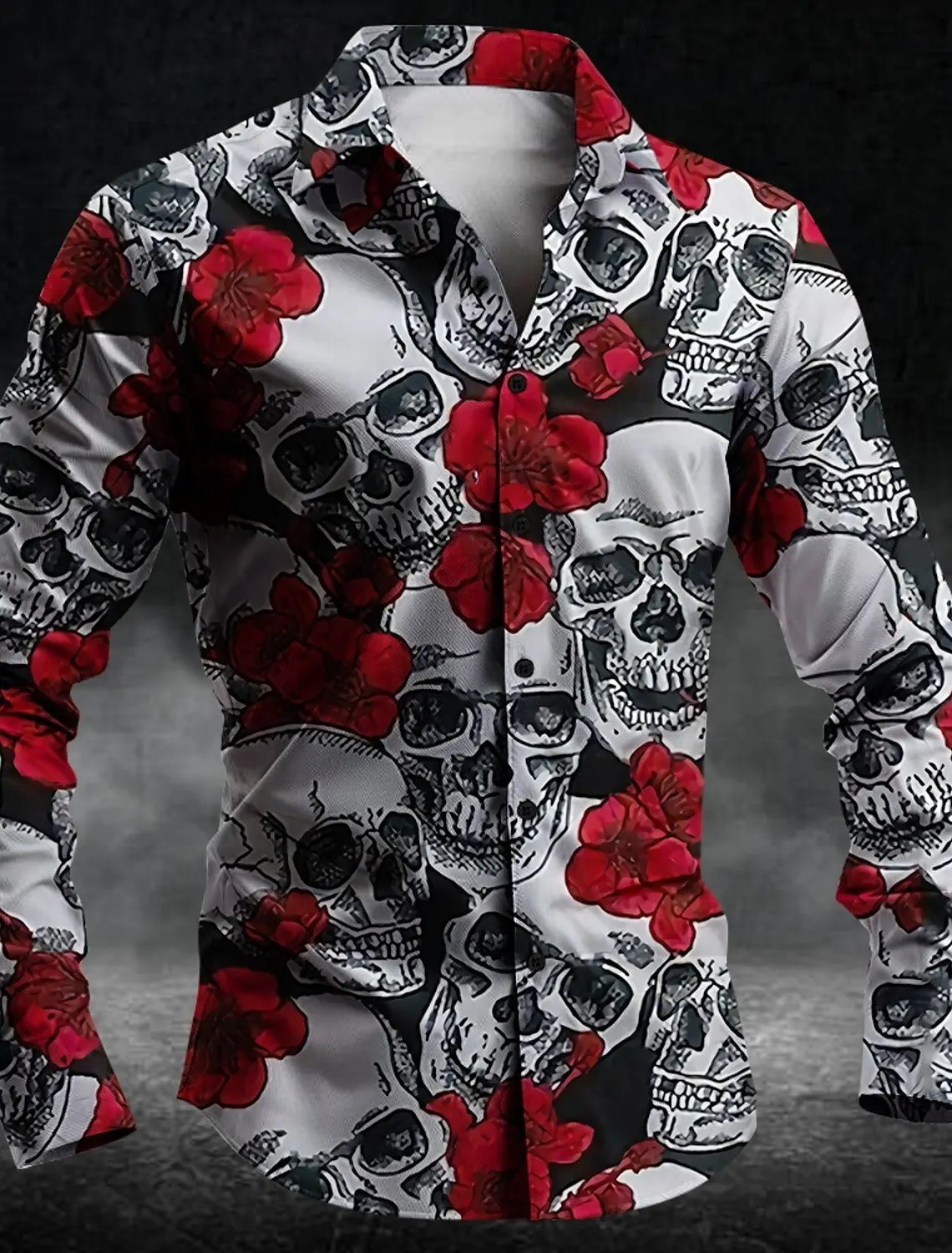 

Men's 3D Rose And Skull Print Halloween Shirt Fashion Cool Gothic Long Sleeve Lapel Shirts Autumn Winter Festival Party Clothing