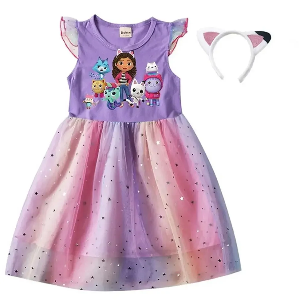 Girls' Dresses Gabby's Dollhouse Cosplay Costumes Kids Cartoon Cute Dress Birthday Party Outfits Casual Summer Clothing