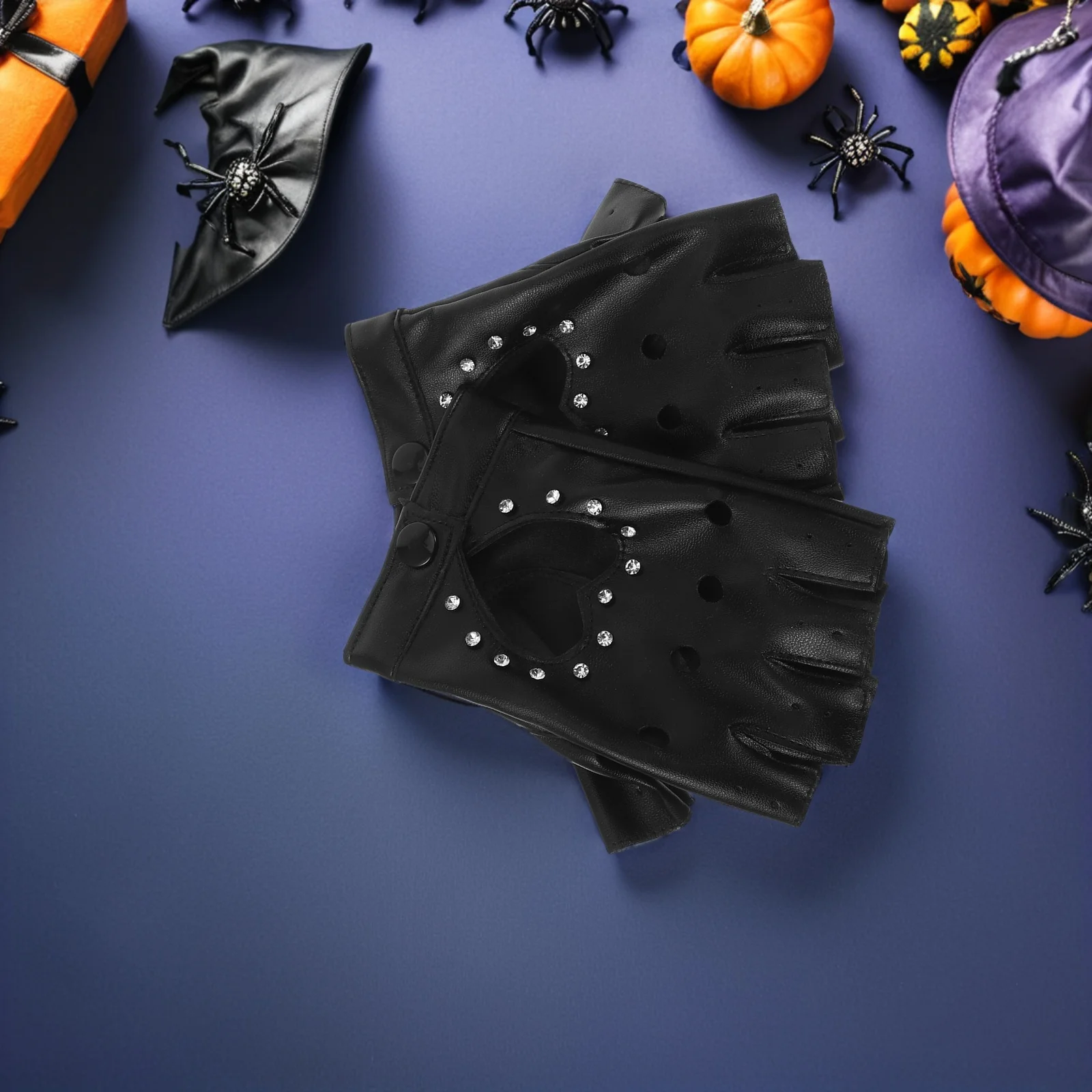 ถุงมือเด็กแบบพังก์ 2 คู่ แบบไม่มีนิ้ว ลายหัวใจ ประดับกลิตเตอร์ ทำจากหนัง PU สำหรับแต่งกาย เต้นรำ ฮาโลวีน ถุงมือเด็กแบบพังก์